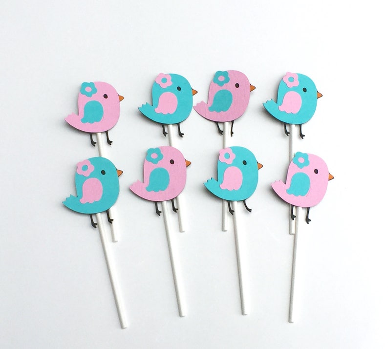 12 Bird Cupcake Toppers, Birdie Cupcake Toppers, Little Bird Cupcake toppers, Birthday Decorations, Cake Decorations, First Birthday image 1