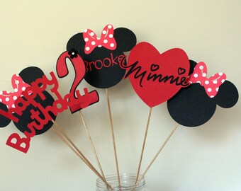 6 Piece Minnie Mouse Centerpiece red white and black, Minnie Mouse birthday party, Minnie Shower