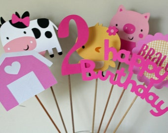 7 Piece Girl Farm Centerpiece Set  ,baby shower, favors, cow, horse, chick, sheep, pig, first birthday,