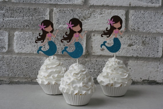 12 Glittery Mermaid Under the Sea Cupcake Toppers, Mermaid Birthday, cupcake toppers, Il_570xn