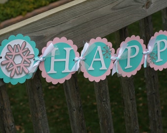 Snowflake Happy Birthday Banner, Snowflake Banner, Winter Onederland Banner, First Birthday, Snowflake Birthday Decorations, Onederland