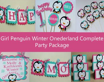 Penguin Complete Birthday Party Package, Girl Penguin Birthday, Winter Wonderland Birthday, Penguin Birthday, Penguin First Birthday