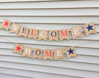Pancarta de bienvenida a casa, Pancarta roja, blanca y azul, Pancarta de bienvenida militar, Pancarta de bienvenida tras despliegue, Letrero de bienvenida a casa, Letrero patriótico