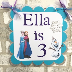 FROZEN Door Sign, Frozen Welcome Sign, Frozen Birthday Decorations, Snowflake Door Sign, Winter Birthday Decorations, Winter Princess Banner image 1