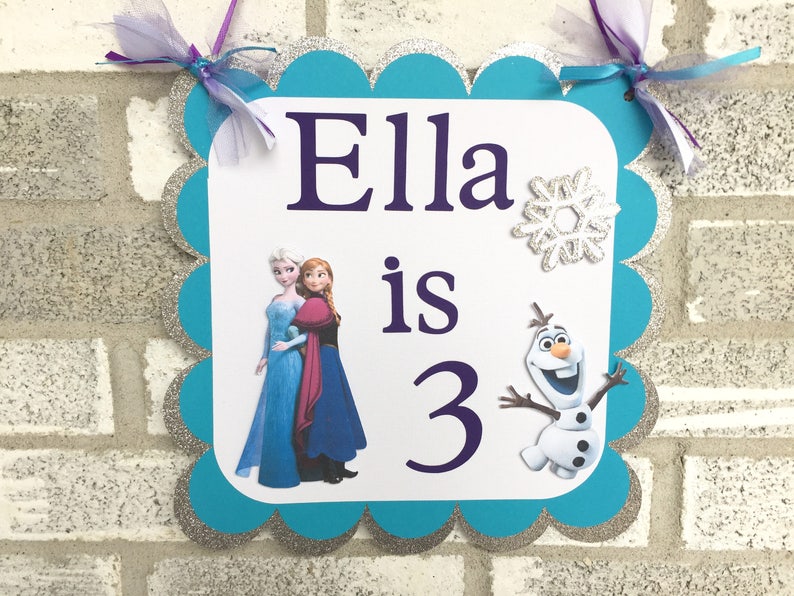 FROZEN Door Sign, Frozen Welcome Sign, Frozen Birthday Decorations, Snowflake Door Sign, Winter Birthday Decorations, Winter Princess Banner image 1