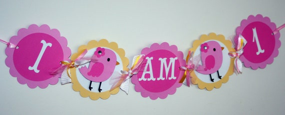 Pink Bird I am 1 Highchair Banner, Bird Banner, Bird ONE banner, Bird Birthday Banner, Little Birdie Banner, Pink Bird Decorations, 1st Bday Il_570xn