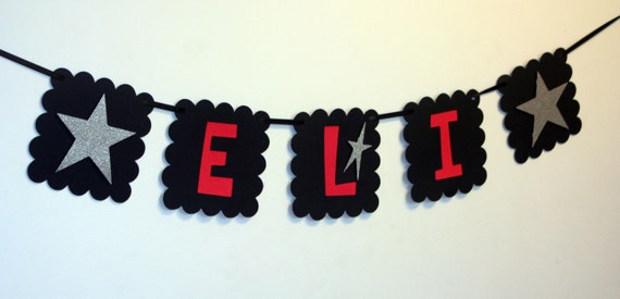 Rock Star or All Star Name Banner Black and Red and silver, Rock Star Birthday, All Star birthday, First Birthday Il_570xn
