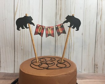 Woodland Cake Topper, Bear Smash Cake Topper, Lumberjack Birthday Decorations, Lumberjack Cake Topper, Buffalo Plaid Birthday,First Birthday