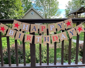 Red White and Blue Birthday Banner, Patriotic Birthday, Fourth of July Birthday Banner, Patriotic 1st Birthday Banner, Red White and Two