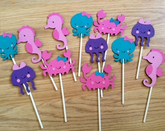 12 Under the Sea Cupcake Toppers, Under the Sea Birthday, Mermaid Birthday, First Birthday, Mermaid Decor, First Birthday, Sea Baby Shower