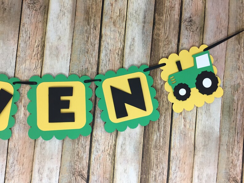 Tractor Name Banner, Tractor Banner, Tractor Birthday Banner, Green and Yellow Tractor Banner, Farm Name Banner, Barnyard Banner image 6