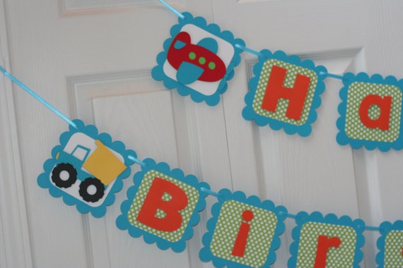 Transportation Happy Birthday Banner, Car Truck Birthday, Car Party, Airplane and Train Birthday Il_570xn