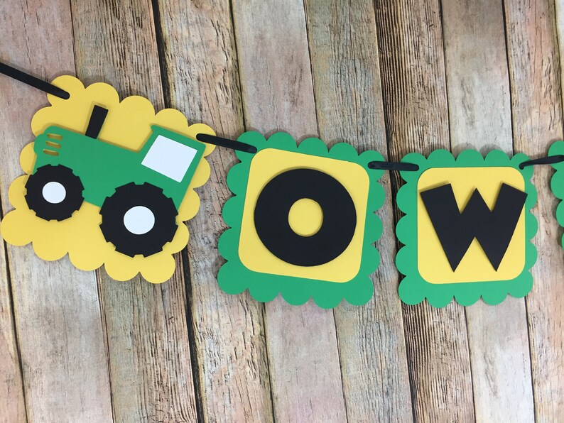 Tractor Name Banner, Tractor Banner, Tractor Birthday Banner, Green and Yellow Tractor Banner, Farm Name Banner, Barnyard Banner image 5