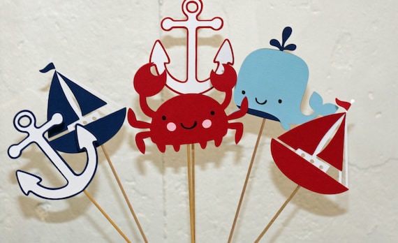 3 nautical Table Decor Sticks, Centerpiece Sticks, Nautical Birthday, Nautical Baby Shower, Nautical centerpiece, crab birthday, anchor Il_570xn