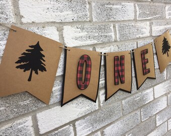 Lumberjack Banner, ONE Banner, Buffalo Plaid Banner, Rustic Birthday, Bear Birthday Banner, Rustic First Birthday Decorations, Lumberjack