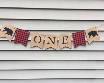 Primer cumpleaños de leñador, fiesta de leñador, pancarta ONE de leñador, pancarta de cumpleaños de leñador, decoraciones para fiesta de leñador, pancarta ONE