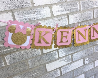 Pink and Gold Minnie Banner, Minnie Mouse Name Banner, Minnie First Birthday Decorations, Pink and Gold Minnie Decorations,  Photo Prop