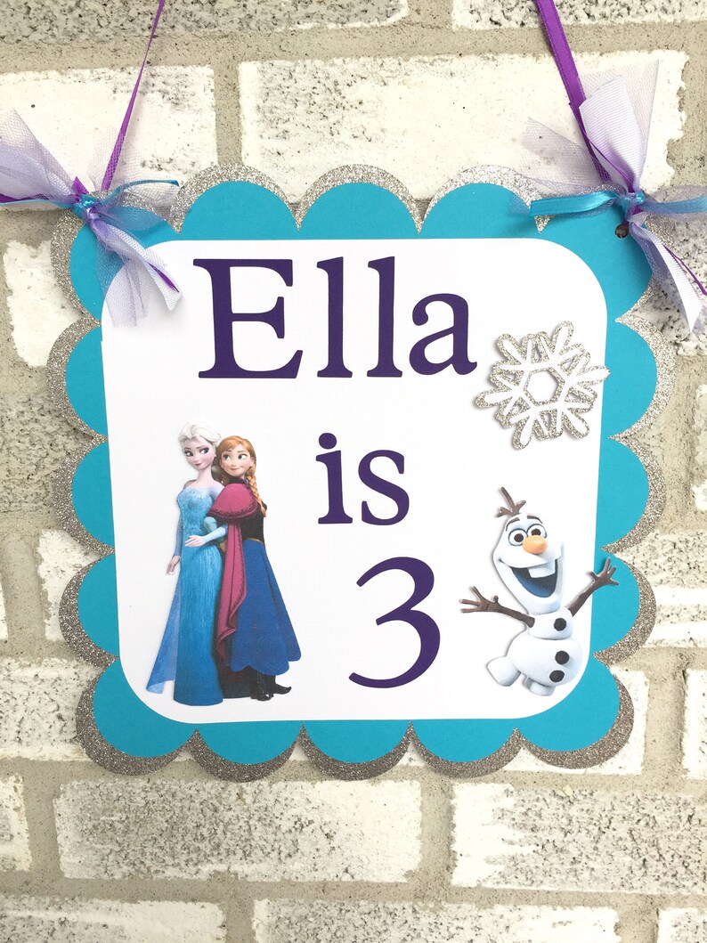 FROZEN Door Sign, Frozen Welcome Sign, Frozen Birthday Decorations, Snowflake Door Sign, Winter Birthday Decorations, Winter Princess Banner image 2