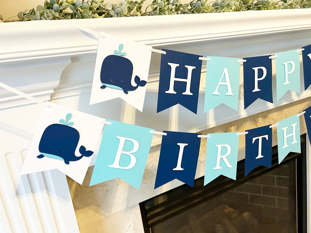 Whale Happy Birthday Banner - Preppy Whale Party Decorations Pennant