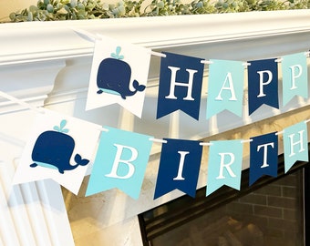 Whale Birthday Banner, Whale Banner, Whale First Birthday, Under the Sea Banner, Preppy Whale Decorations, Whale Photo Prop,ONE Banner