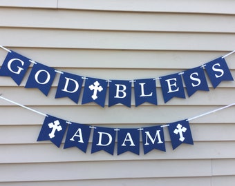 BAPTISM Banner, First Communion Banner, God Bless Banner, Christening Banner, Baptism Bunting, Baptism Banner Boy, Christening Garland,