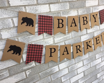 Lumberjack Baby Shower, Custom Name Banner, Lumberjack Shower Decor, Bear Baby Shower, Buffalo Plaid Baby Shower, Buffalo Plaid Banner