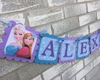 FROZEN Name Banner, Frozen Banner, Frozen Happy Birthday Banner, Snowflake Banner, Winter Birthday Decorations, Winter Princess Banner