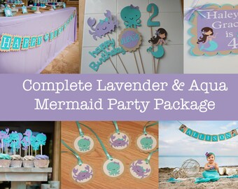 Mermaid Birthday Decoration Package, Mermaid Party Package, Complete Party Package, mermaid birthday, aqua & lavender mermaid birthday