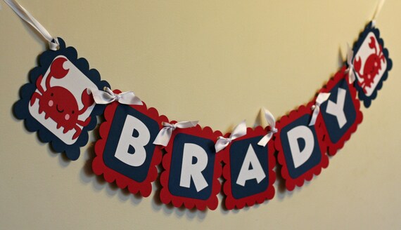 Crab Name Banner, Under the Sea Birthday, Crab Birthday, Name Banner, First Birthday, Paper Goods, Nautical Decor, Birthday Banner, Crab Il_570xn