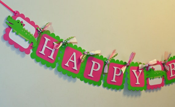Alligator Banner, Alligator Happy Birthday Banner, Alligator Birthday, Happy Birthday Banner, Alligator 1st birthday, Pink Alligator Il_570xn