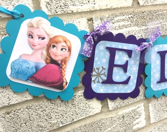 FROZEN Name Banner, Frozen Banner, Frozen Happy Birthday Banner, Snowflake Banner, Winter Birthday Decorations, Winter Princess Banner