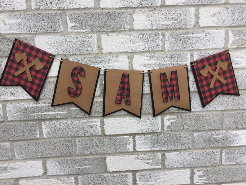 Lumberjack Banner, Name Banner, Buffalo Plaid Banner, Rustic Birthday, Lumberjack Baby Shower, Rustic First Birthday Decorations, Lumberjack image 2