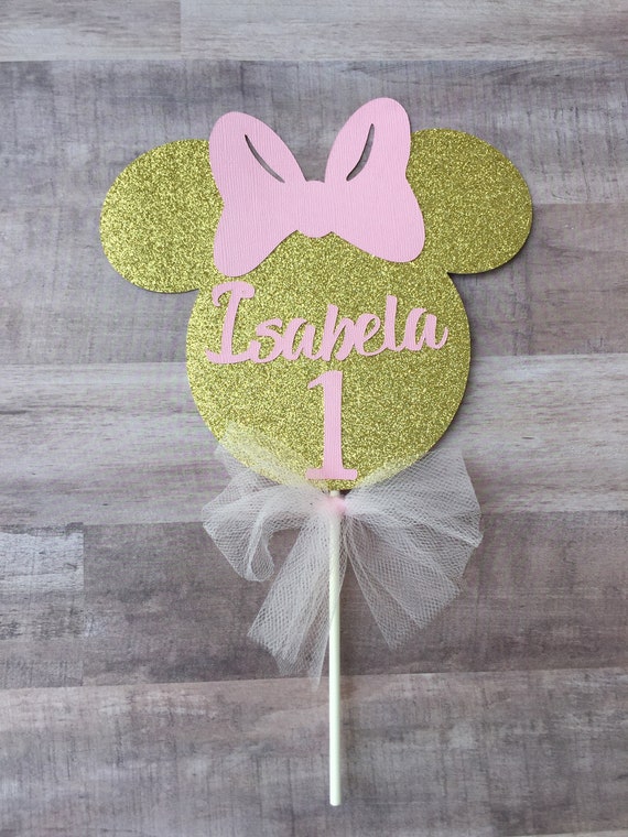 Minnie Mouse Cake Topper, Minnie Mouse smash cake topper, Minnie birthday party, Minnie Mouse Decorations, Pink and Gold Minnie, Cake Topper Il_570xn