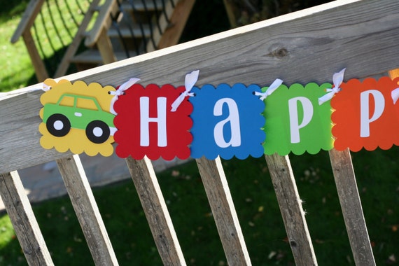 transportation Happy Birthday Banner Primary Colors, transportation birthday, car birthday, airplane birthday Il_570xn