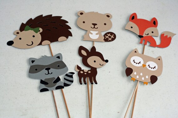6 Woodland Table Decor or Centerpiece Sticks, forest animal, forest friends Il_570xn
