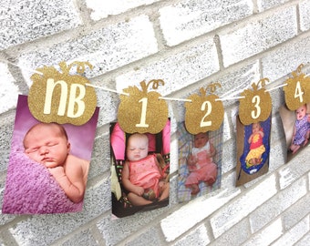 Little Pumpkin 1st Birthday Photo Banner, Pumpkin Photo Banner, 1st Birthday Banner, Gold Pumpkin Banner, First Birthday Decorations