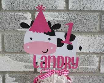 Girl Farm Cow Smash Cake Topper, farm decor, paper goods, girl farm party, barnyard birthday, farm birthday, farm baby shower, farm banner