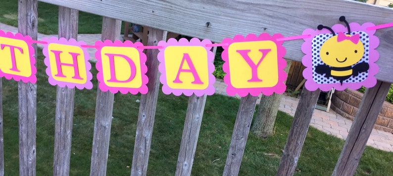 Bee Birthday Banner, Bumble Bee Banner, Girly Bee Banner, Bee First Birthday, Bumble bee Birthday Decorations, Pink Bee Banner, Bee Banner image 3