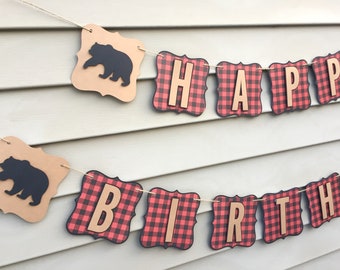 Lumberjack Birthday Banner, Birthday Banner, Buffalo Plaid Banner, Rustic Birthday, Lumberjack Birthday, First Birthday Banner, Lumberjack