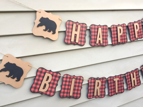 Lumberjack Birthday Banner, Birthday Banner, Buffalo Plaid Banner, Rustic Birthday, Lumberjack Birthday, First Birthday Banner, Lumberjack Il_570xn