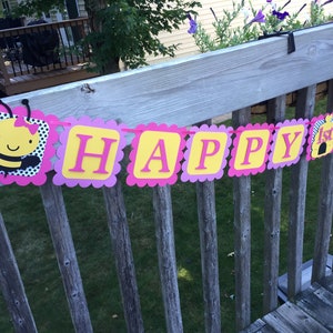 Bee Birthday Banner, Bumble Bee Banner, Girly Bee Banner, Bee First Birthday, Bumble bee Birthday Decorations, Pink Bee Banner, Bee Banner image 1