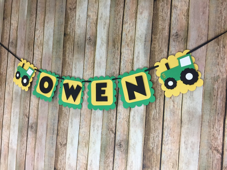 Tractor Name Banner, Tractor Banner, Tractor Birthday Banner, Green and Yellow Tractor Banner, Farm Name Banner, Barnyard Banner image 3