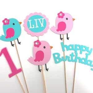12 Bird Cupcake Toppers, Birdie Cupcake Toppers, Little Bird Cupcake toppers, Birthday Decorations, Cake Decorations, First Birthday image 3
