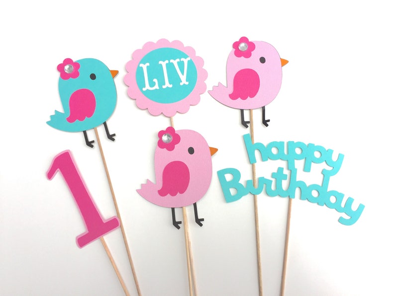 12 Bird Cupcake Toppers, Birdie Cupcake Toppers, Little Bird Cupcake toppers, Birthday Decorations, Cake Decorations, First Birthday image 3