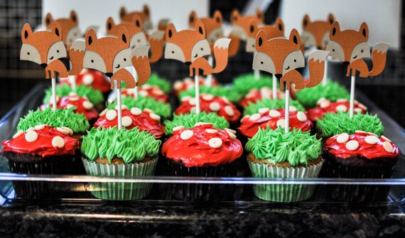 12 Fox Cupcake Toppers, Woodland Cupcake Toppers, Woodland Birthday decorations, Fox Birthday, First Birthday, Cupcake toppers, Fox Deer Il_570xn