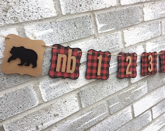 Woodland Photo Banner, Monthly Photo Banner, Buffalo Plaid Banner, Rustic Birthday, Lumberjack 12 Month Banner, Lumberjack First Birthday