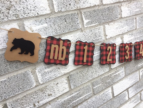 Woodland Photo Banner, Monthly Photo Banner, Buffalo Plaid Banner, Rustic Birthday, Lumberjack 12 Month Banner, Lumberjack First Birthday Il_570xn
