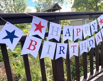 Red White and Blue Birthday Banner, Patriotic Birthday, Fourth of July Birthday Banner, Patriotic 1st Birthday Banner, Red White and Two