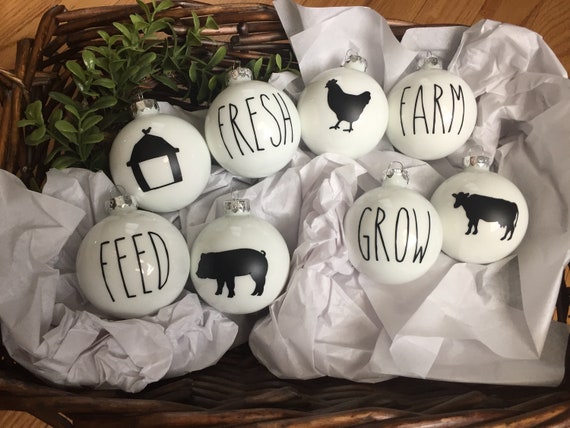 Rae Dunn Inspired Ornaments, Farm Themed Ornaments, Farmhouse Style Ornaments, farmhouse christmas decorations, Set of 8, Farm Animal Il_570xn