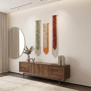 Handwoven Macrame Leaf Wall Hanging: Vertical Cotton Fiber Art, Boho Tassel Decor